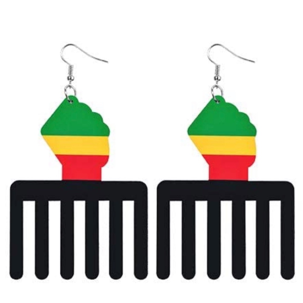 BLACK PRIDE Painted Round Hanging Drop Earrings - Picture 1 of 3